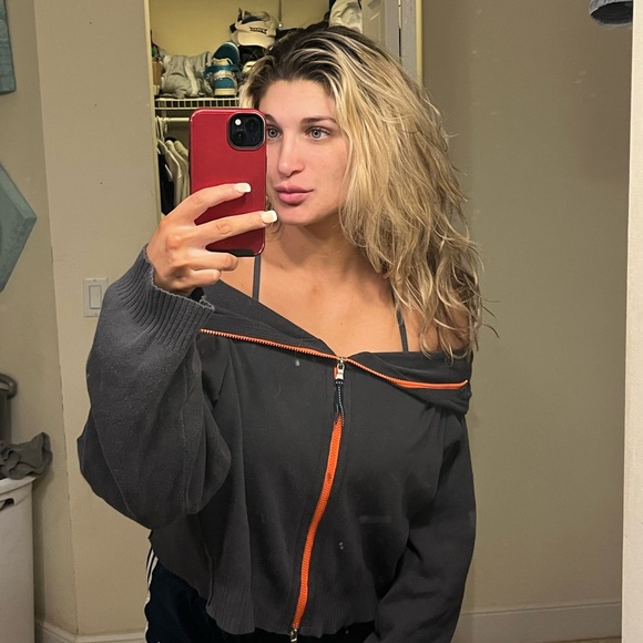 FREE PEOPLE GRAY AND ORANGE ZIP UP - Picture 4 of 4